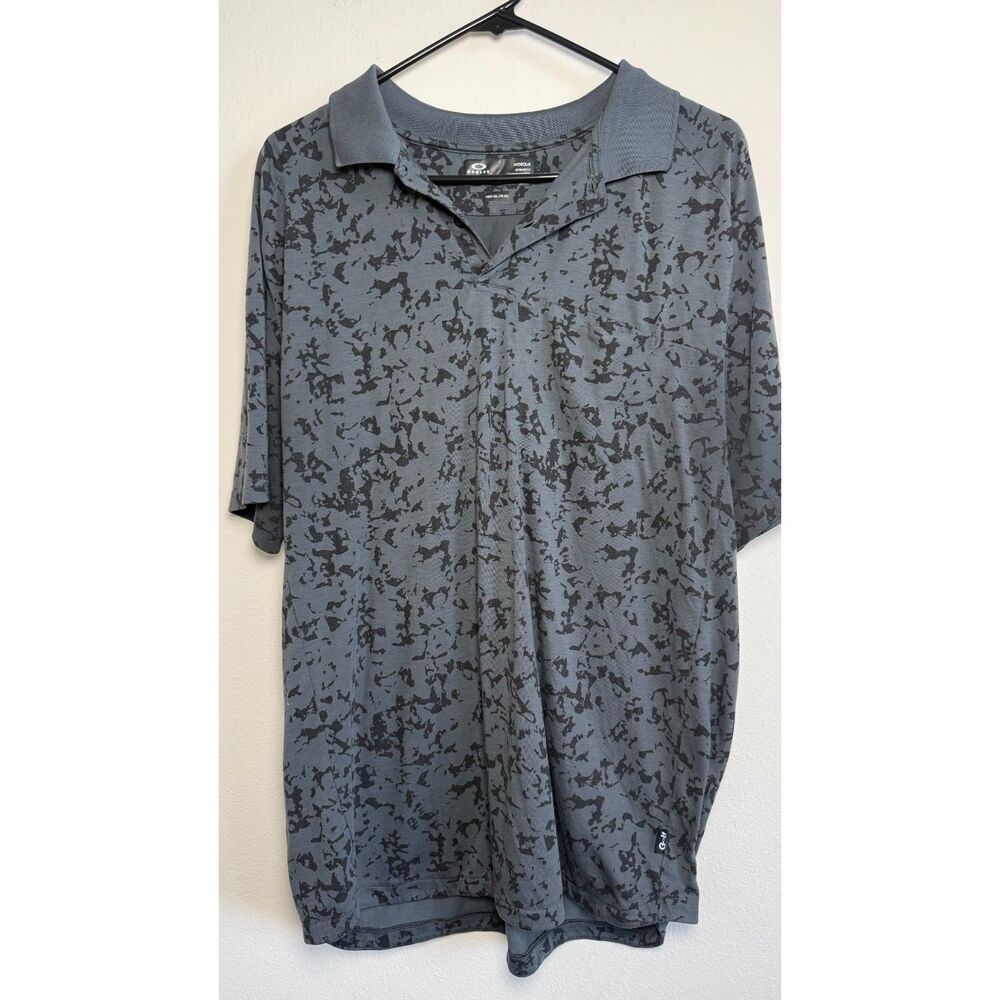 Oakley Hydrolix Polo Shirt Men XXL Gray Black Abstract Print Golf Performance